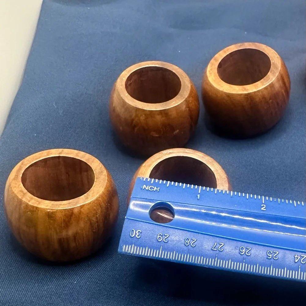 Vintage Mid-Century Modern Wooden Napkin Ring Set - 10 Piece